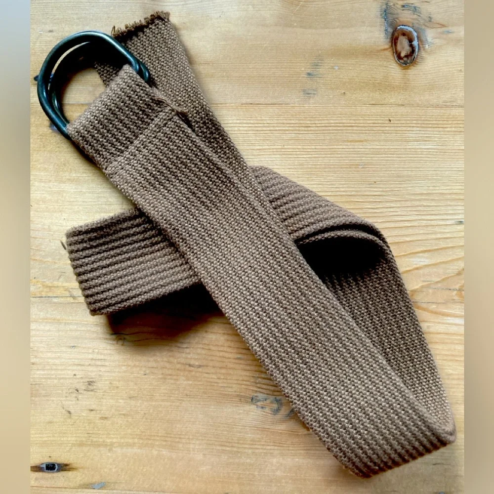 D-Ring Brown Woven Ribbed Canvas Belt 46”